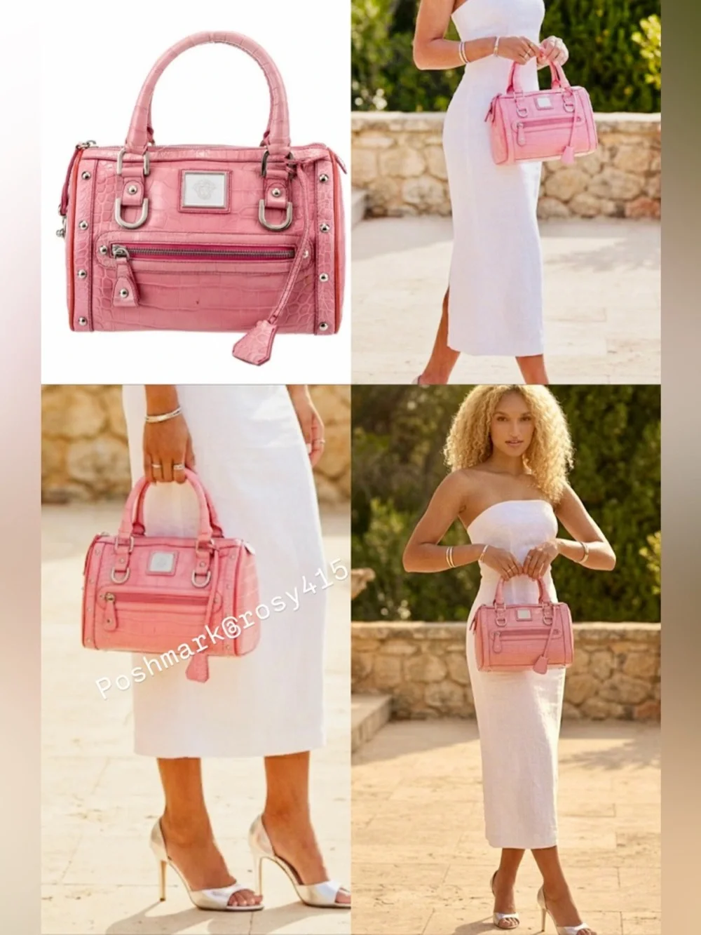 🩷Vintage Versace bag croc embossed leather y2k Boston duffle mini la Medusa bag - Picture 3 of 17
